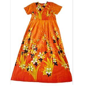 Vintage 1960s - Penney's Hawaii Short Sleeve Maxi Dress Muu Muu - sz 10 Small